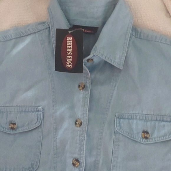 Bikers Edge Cropped button Sleeveless Fringe Tie Cowgirl Moto top Sz L Nwt - Picture 4 of 8